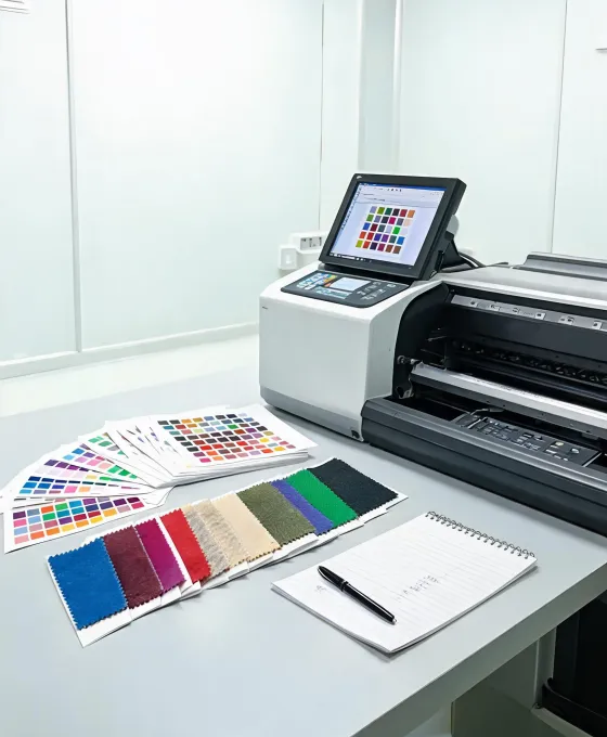 Color samples next to a Mutoh printer workstation