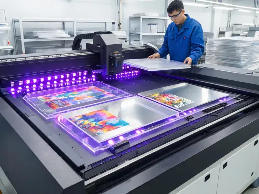 UV flatbed printer curing graphics on rigid panels
